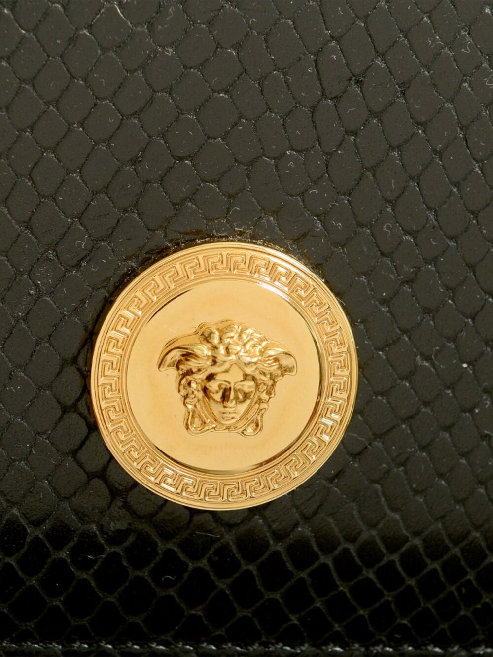 Versace Black 100%Leather Snake Skin Print Gold Medusa Chain Clutch Shoulder Bag - Picture 3 of 8